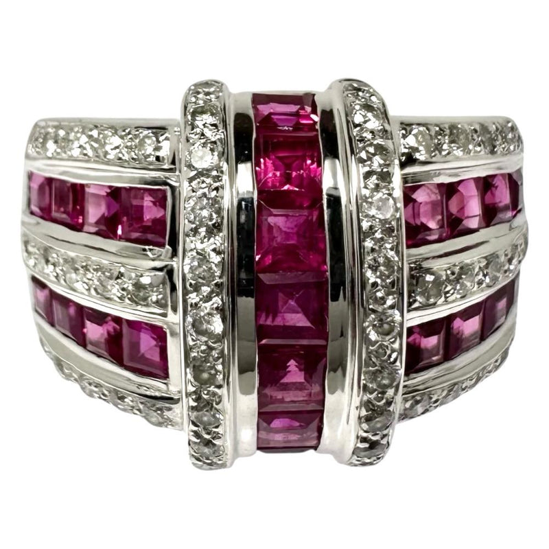 15号 ルビー 計3.20ct ダイヤモンド 計0.60ct リング・指輪 K18WGホワイトゴールド 18金 14.0g レディース 【中古】【真子質店】【NN】 【ISMoMi】