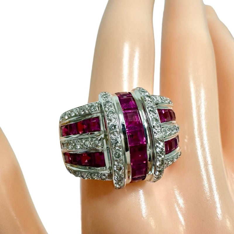 15号 ルビー 計3.20ct ダイヤモンド 計0.60ct リング・指輪 K18WGホワイトゴールド 18金 14.0g レディース 【中古】【真子質店】【NN】 【ISMoMi】