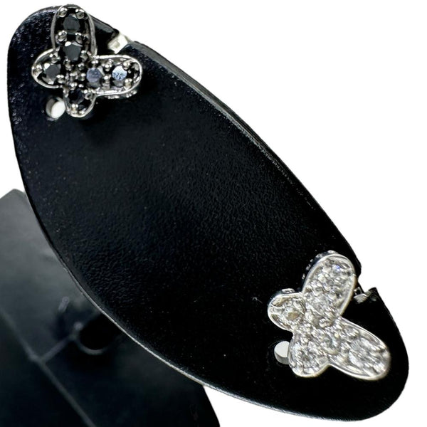 バタフライモチーフ バイカラー ブラックダイヤモンド 0.07ct ダイヤモンド 0.06ct ピアス K18WGホワイトゴールド 18金 1.0g レディース 【中古】【真子質店】【NN】 【ITY】