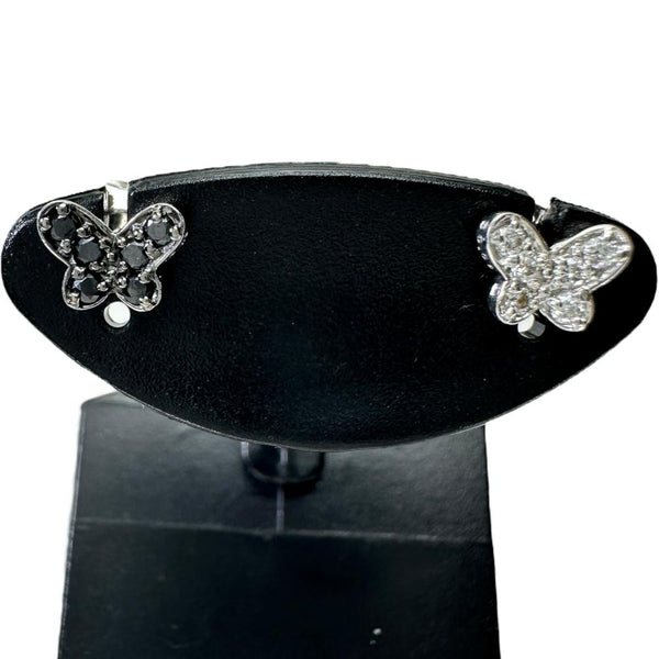 バタフライモチーフ バイカラー ブラックダイヤモンド 0.07ct ダイヤモンド 0.06ct ピアス K18WGホワイトゴールド 18金 1.0g レディース 【中古】【真子質店】【NN】 【ITY】