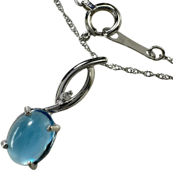 ブルートパーズ 0.90ct ダイヤモンド 0.01ct ネックレス K18WGホワイトゴールド 18金 1.0g 40cm レディース 【中古】【真子質店】【NN】 【IMaT】