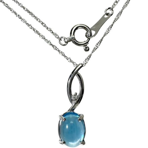ブルートパーズ 0.90ct ダイヤモンド 0.01ct ネックレス K18WGホワイトゴールド 18金 1.0g 40cm レディース 【中古】【真子質店】【NN】 【IMaT】