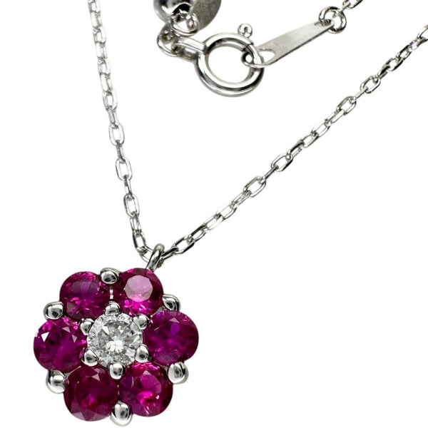 ルビー 計0.73ct ダイヤモンド 計0.10ct ネックレス K18WGホワイトゴールド 18金 3.1g 44.5cm レディース 【中古】【真子質店】【NN】 【DDx】