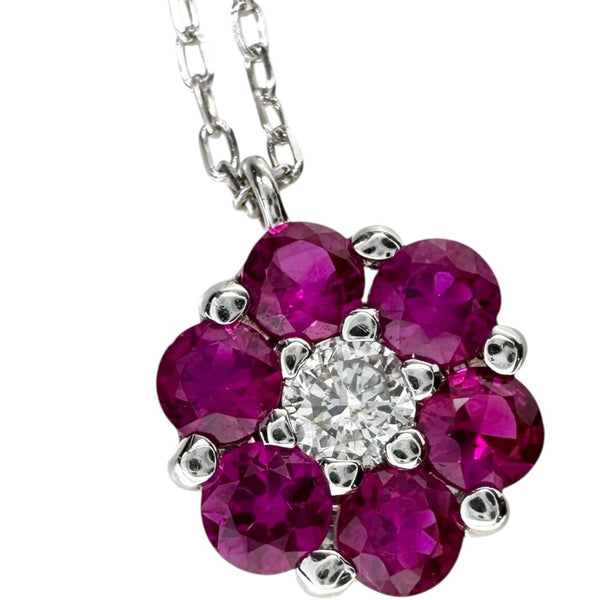 ルビー 計0.73ct ダイヤモンド 計0.10ct ネックレス K18WGホワイトゴールド 18金 3.1g 44.5cm レディース 【中古】【真子質店】【NN】 【DDx】