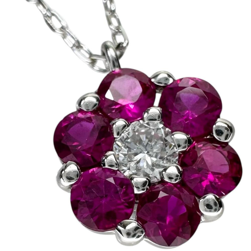 ルビー 計0.73ct ダイヤモンド 計0.10ct ネックレス K18WGホワイトゴールド 18金 3.1g 44.5cm レディース 【中古】【真子質店】【NN】 【DDx】