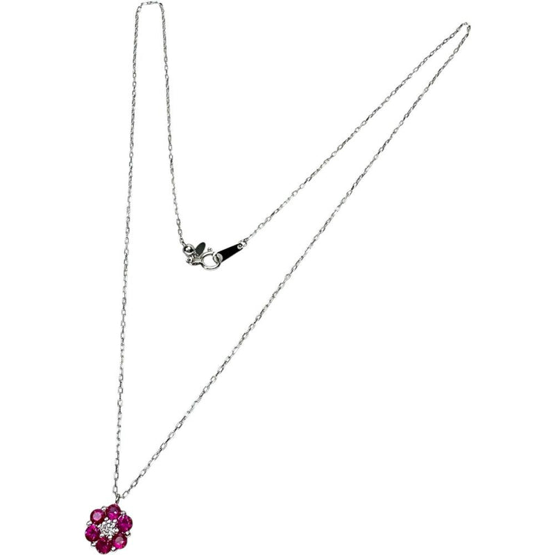 ルビー 計0.73ct ダイヤモンド 計0.10ct ネックレス K18WGホワイトゴールド 18金 3.1g 44.5cm レディース 【中古】【真子質店】【NN】 【DDx】