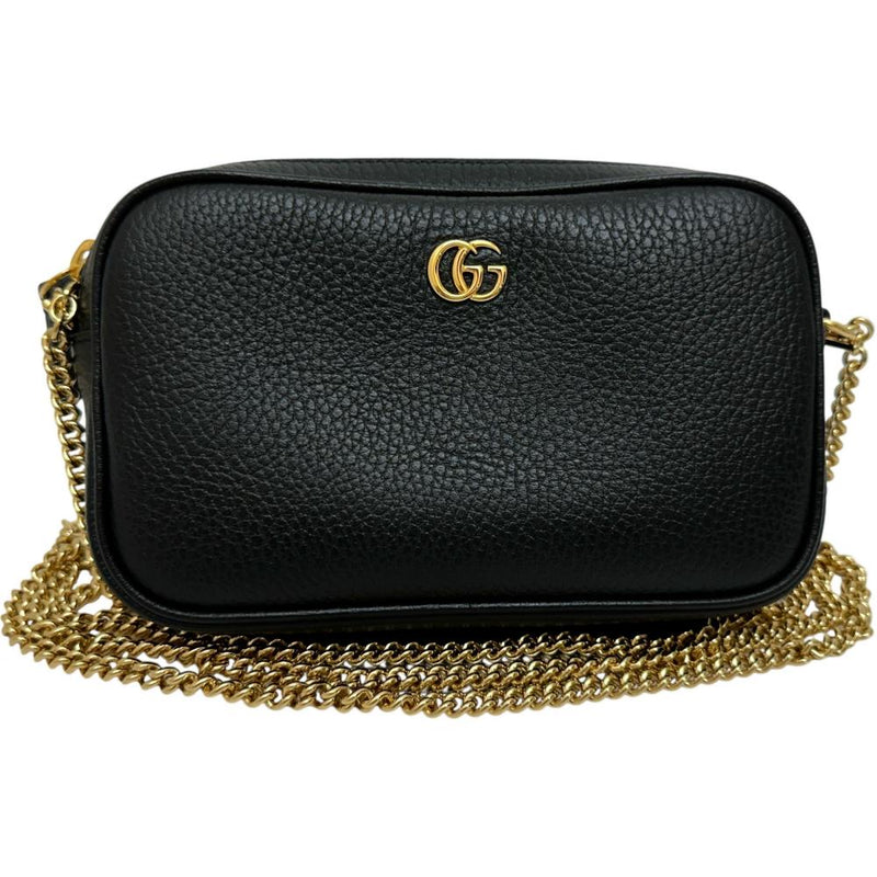 【GUCCI/グッチ】 GGマーモント　ミニカメラバッグ 772759 スーパーミニバッグ ショルダーバッグ レザー ブラックレザー/ゴールド金具 レディース【中古】【真子質店】【BL】 【KMix】