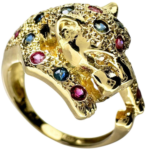 11.5号 パンサーモチーフ　豹モチーフ ルビー 0.43ct サファイア 0.40ct ダイヤモンド 0.01ct リング・指輪 K18ゴールド 18金 6.8g レディース
【中古】【真子質店】【NN】




【MiDK】