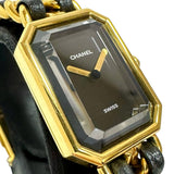 【CHANEL/シャネル】 プルミエールM H0001 電池交換済 腕時計 GP/レザー クオーツ ブラック文字盤/ゴールド レディース 【中古】【真子質店】【BL】 【IMaxx】