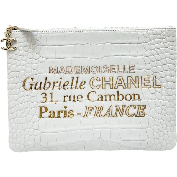 【CHANEL/シャネル】 カード/シール有 クラッチバッグ レザー クロコ型押し/ホワイト レディース【中古】【真子質店】【BL】 【SMox】