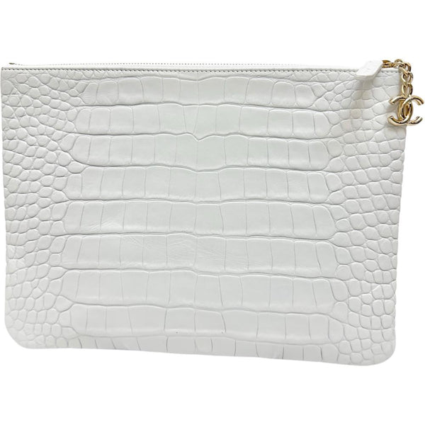 【CHANEL/シャネル】 カード/シール有 クラッチバッグ レザー クロコ型押し/ホワイト レディース【中古】【真子質店】【BL】 【SMox】