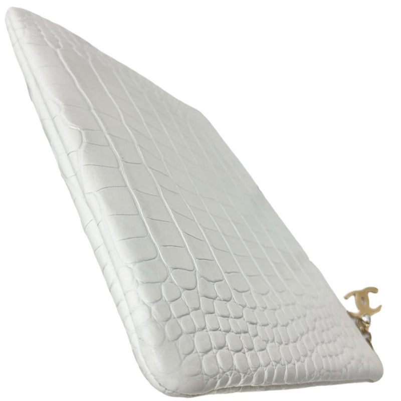 【CHANEL/シャネル】 カード/シール有 クラッチバッグ レザー クロコ型押し/ホワイト レディース【中古】【真子質店】【BL】 【SMox】