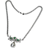 2WAY 白蝶真珠 13.2mm エメラルド 計0.72ct ダイヤモンド 計0.70ct ネックレス Pt850プラチナ/Pt900プラチナ(トップも分析済) 28.2g 40cm レディース 【中古】【真子質店】【NN】 【IMiIMo】