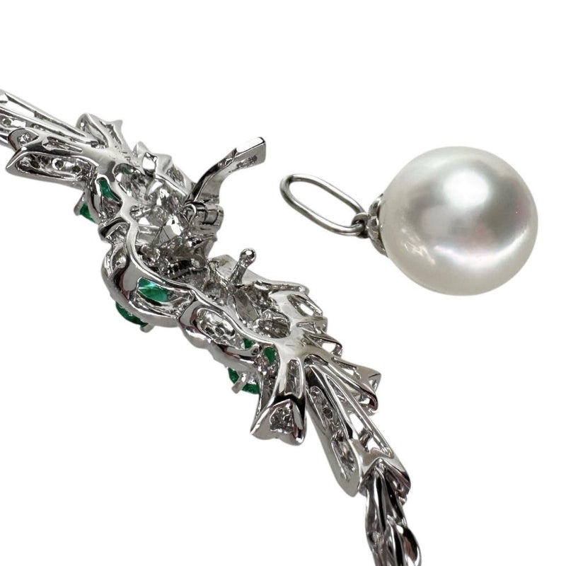 2WAY 白蝶真珠 13.2mm エメラルド 計0.72ct ダイヤモンド 計0.70ct ネックレス Pt850プラチナ/Pt900プラチナ(トップも分析済) 28.2g 40cm レディース 【中古】【真子質店】【NN】 【IMiIMo】