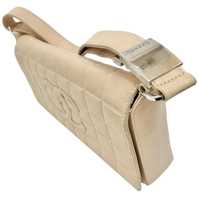 【CHANEL/シャネル】 チョコバー ワンショルダー ショルダーバッグ レザー ベージュ/シルバー金具 レディース【中古】【真子質店】【BL】 【Sxx】
