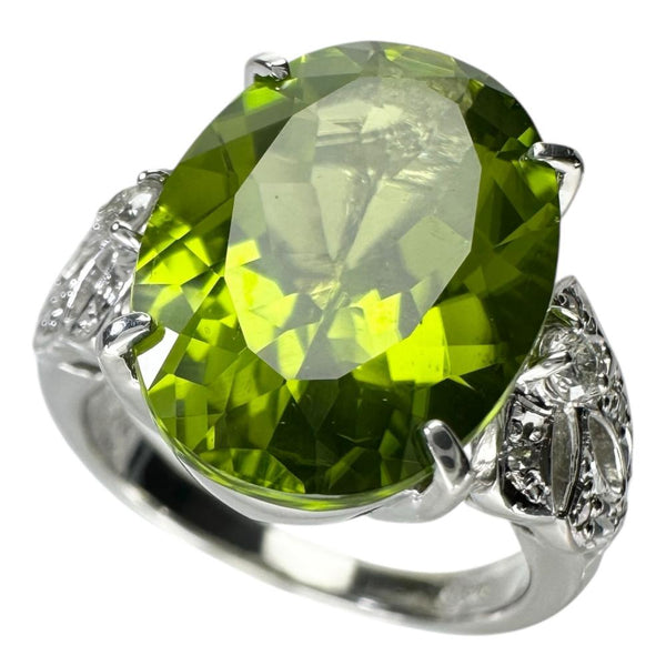 12号 ペリドット 7.37ct ダイヤモンド 0.14ct リング・指輪 Pt900プラチナ 9.2g レディース 【中古】【真子質店】【NN】 【MiTMo】