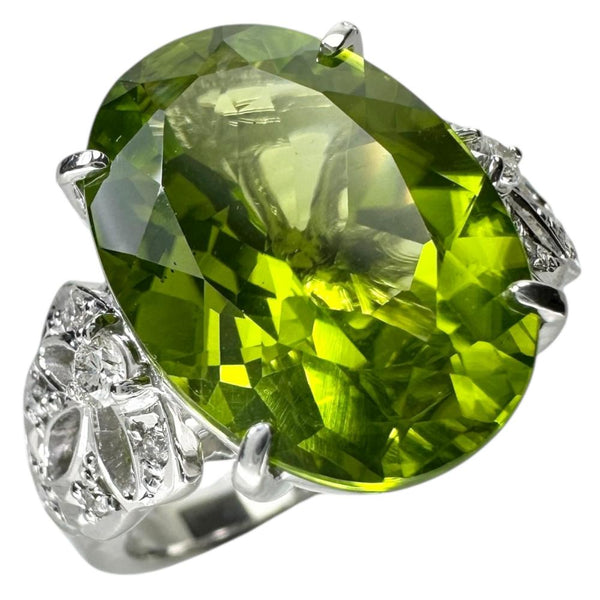 12号 ペリドット 7.37ct ダイヤモンド 0.14ct リング・指輪 Pt900プラチナ 9.2g レディース 【中古】【真子質店】【NN】 【MiTMo】