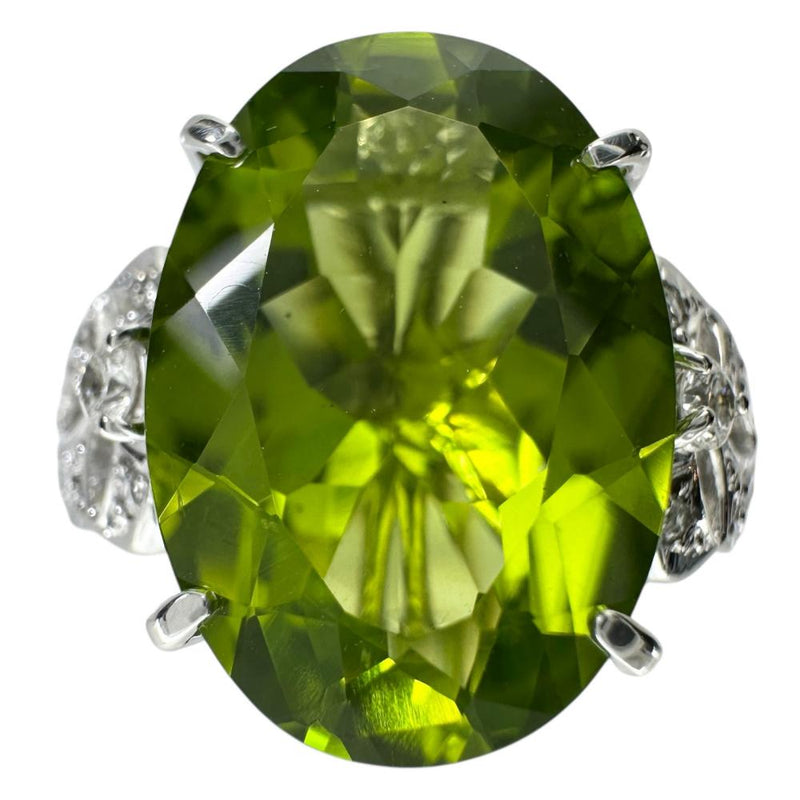 12号 ペリドット 7.37ct ダイヤモンド 0.14ct リング・指輪 Pt900プラチナ 9.2g レディース 【中古】【真子質店】【NN】 【MiTMo】