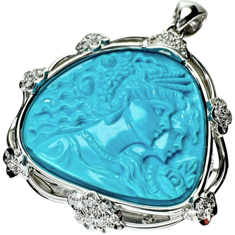 トルコ石カメオ　女性モチーフ トルコ石 18.92ct ダイヤモンド 0.28ct ペンダントトップ K18WGホワイトゴールド 18金 17.3g レディース 【中古】【真子質店】【NN】 【IMiMoS】