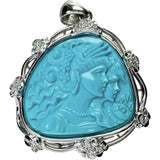 トルコ石カメオ　女性モチーフ トルコ石 18.92ct ダイヤモンド 0.28ct ペンダントトップ K18WGホワイトゴールド 18金 17.3g レディース 【中古】【真子質店】【NN】 【IMiMoS】