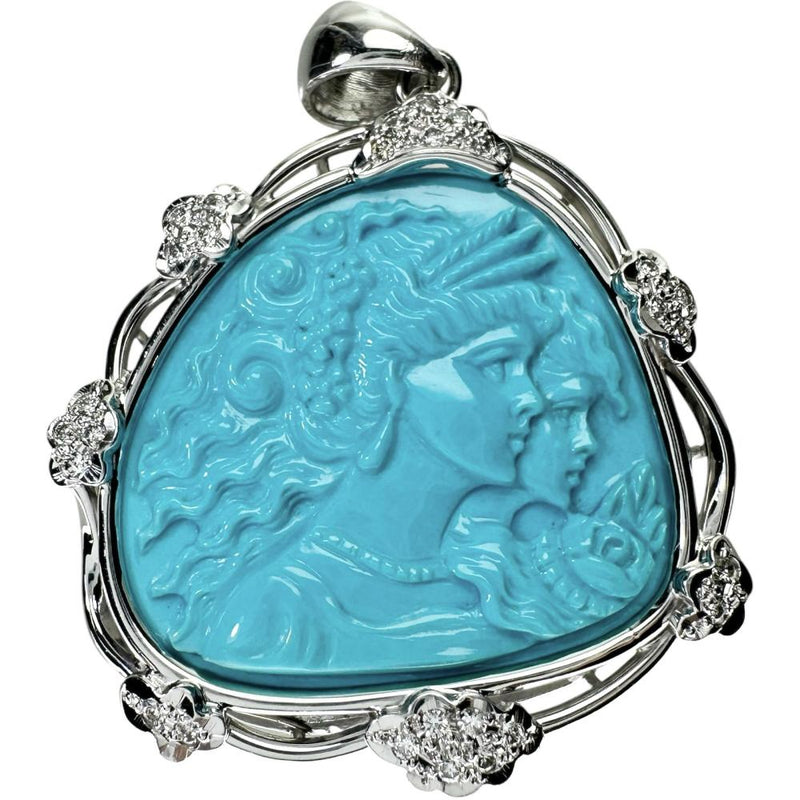 トルコ石カメオ　女性モチーフ トルコ石 18.92ct ダイヤモンド 0.28ct ペンダントトップ K18WGホワイトゴールド 18金 17.3g レディース 【中古】【真子質店】【NN】 【IMiMoS】
