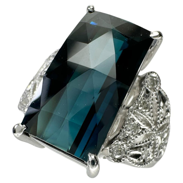 12号 ブルートルマリン（インディゴライト） 7.72ct ダイヤモンド 0.18ct リング・指輪 Pt900プラチナ 14.3g レディース 【中古】【真子質店】【NN】 【IKSMa】