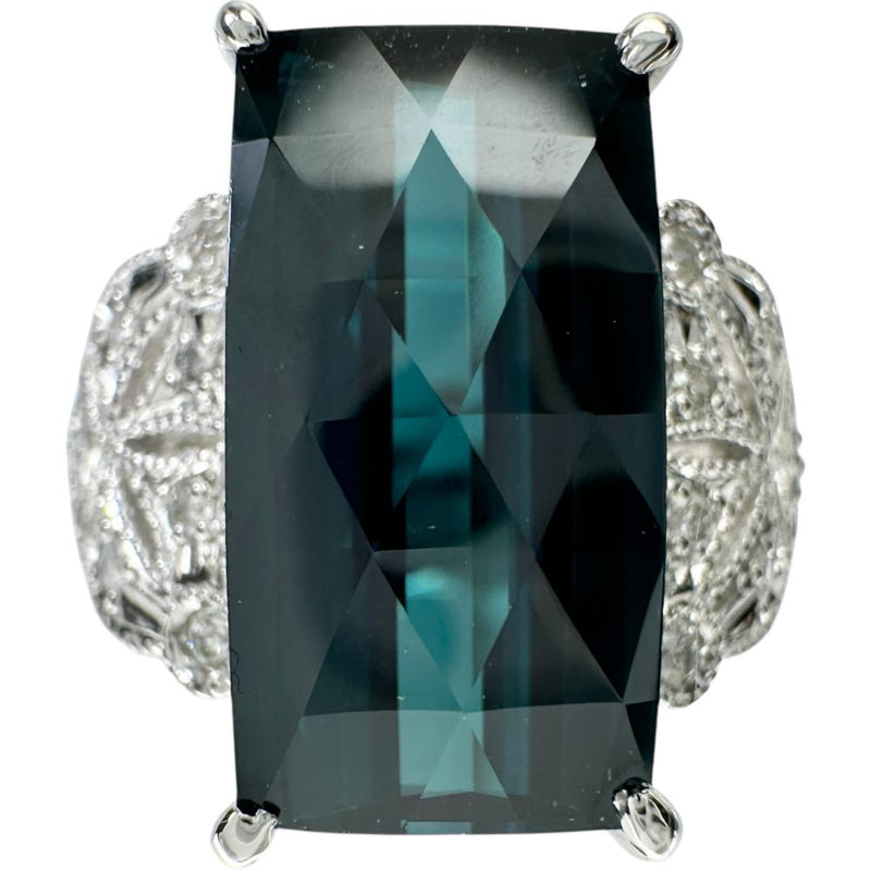 12号 ブルートルマリン（インディゴライト） 7.72ct ダイヤモンド 0.18ct リング・指輪 Pt900プラチナ 14.3g レディース 【中古】【真子質店】【NN】 【IKSMa】