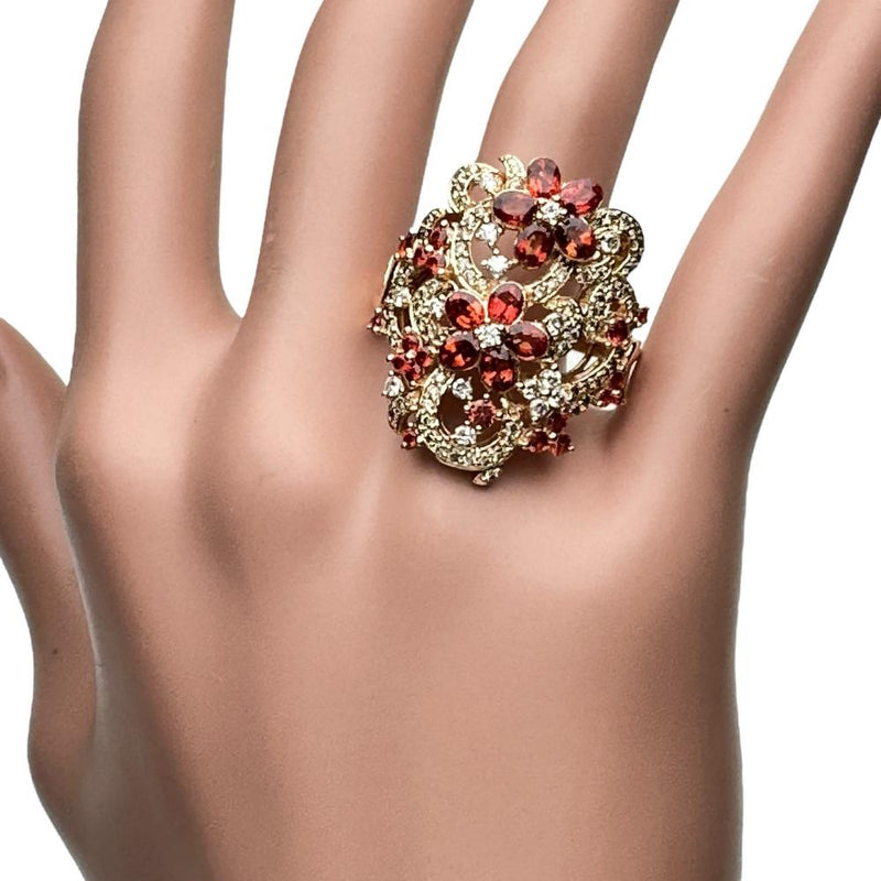 26号 フラワーデザイン オレンジサファイア 2.94ct ダイヤモンド 0.82ct リング・指輪 K18PGピンクゴールド 18金 13.2g レディース 【中古】【真子質店】【NN】 【ISTMo】