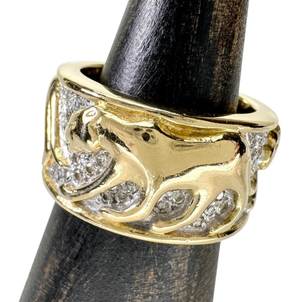 12号 ヒョウ3頭デザイン ダイヤモンド 0.46ct リング・指輪 K18YGイエローゴールド 18金/K18WGホワイトゴールド 18金 12.9g レディース 【中古】【真子質店】【NN】 【IYYI】