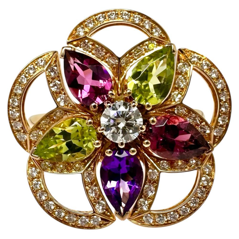 14.5号【BVLGARI/ブルガリ】 フラワーモチーフ ダイヤモンド/ピンクトルマリン/ペリドット/アメジスト リング・指輪 ディーヴァドリーム K18PGピンクゴールド 18金 7.4g レディース 【中古】【真子質店】【BL】 【YYxx】