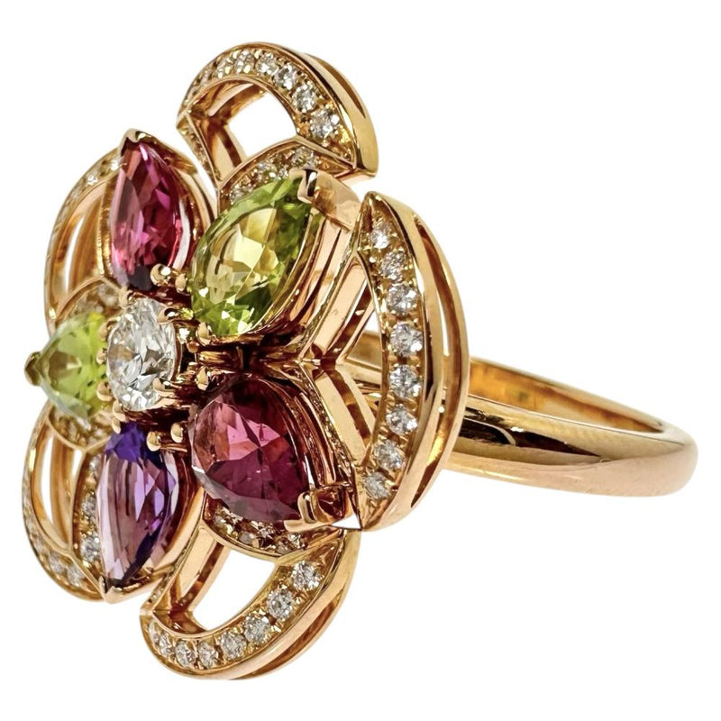 14.5号【BVLGARI/ブルガリ】 フラワーモチーフ ダイヤモンド/ピンクトルマリン/ペリドット/アメジスト リング・指輪 ディーヴァドリーム K18PGピンクゴールド 18金 7.4g レディース 【中古】【真子質店】【BL】 【YYxx】