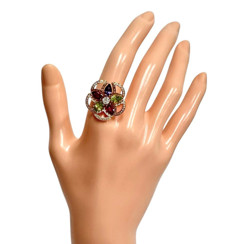 14.5号【BVLGARI/ブルガリ】 フラワーモチーフ ダイヤモンド/ピンクトルマリン/ペリドット/アメジスト リング・指輪 ディーヴァドリーム K18PGピンクゴールド 18金 7.4g レディース 【中古】【真子質店】【BL】 【YYxx】