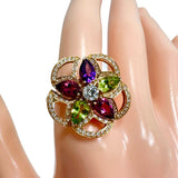 14.5号【BVLGARI/ブルガリ】 フラワーモチーフ ダイヤモンド/ピンクトルマリン/ペリドット/アメジスト リング・指輪 ディーヴァドリーム K18PGピンクゴールド 18金 7.4g レディース 【中古】【真子質店】【BL】 【YYxx】