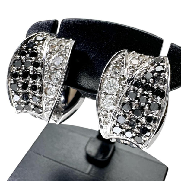 ピアリング ダイヤモンド/ブラックダイヤモンド 計0.52×2ct シェル オニキス イヤリング K18WGホワイトゴールド 18金 7.6g レディース 【中古】【真子質店】【NN】 【SMaMo】