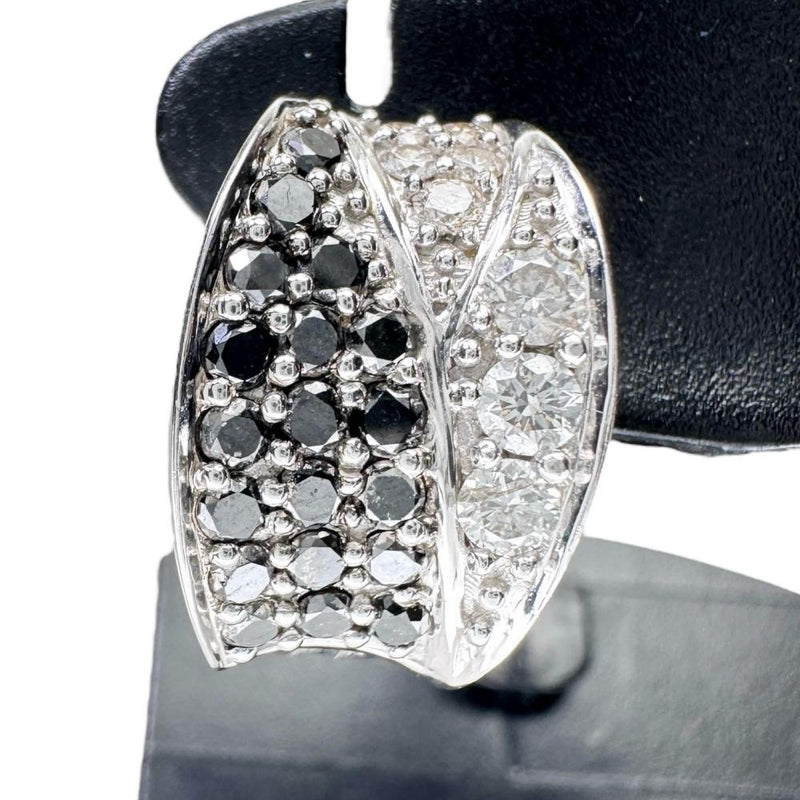 ピアリング ダイヤモンド/ブラックダイヤモンド 計0.52×2ct シェル オニキス イヤリング K18WGホワイトゴールド 18金 7.6g レディース 【中古】【真子質店】【NN】 【SMaMo】