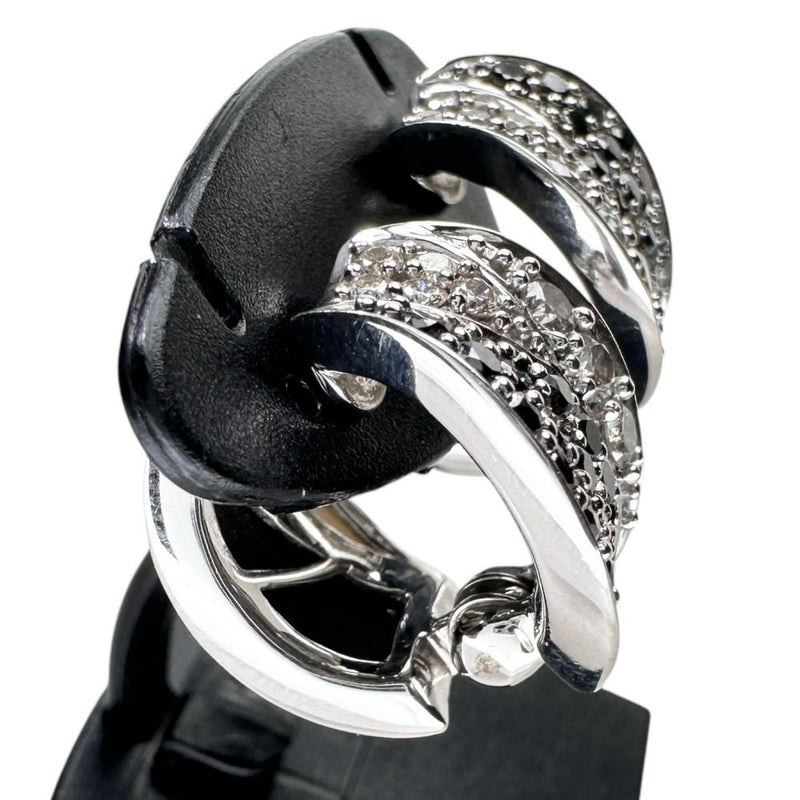 ピアリング ダイヤモンド/ブラックダイヤモンド 計0.52×2ct シェル オニキス イヤリング K18WGホワイトゴールド 18金 7.6g レディース 【中古】【真子質店】【NN】 【SMaMo】
