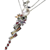 パール/真珠 9.3mm マルチサファイア 計2.15ct ダイヤモンド 計0.07ct ネックレス K18WGホワイトゴールド 18金 9.4g 45cm レディース 【中古】【真子質店】【NN】 【IxTMa】
