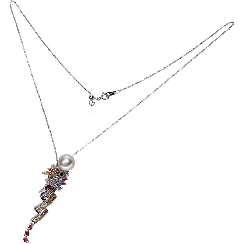 パール/真珠 9.3mm マルチサファイア 計2.15ct ダイヤモンド 計0.07ct ネックレス K18WGホワイトゴールド 18金 9.4g 45cm レディース 【中古】【真子質店】【NN】 【IxTMa】