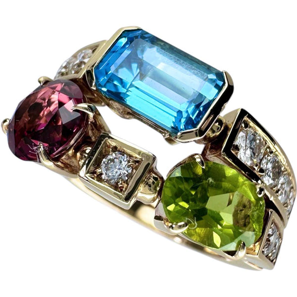 13号【BVLGARI/ブルガリ】 アレグラ ブルートパーズ/ペリドット/ガーネット ダイヤモンド リング・指輪 K18ゴールド 18金 8.2g レディース 【中古】【真子質店】【GD】 【MaMiMox】
