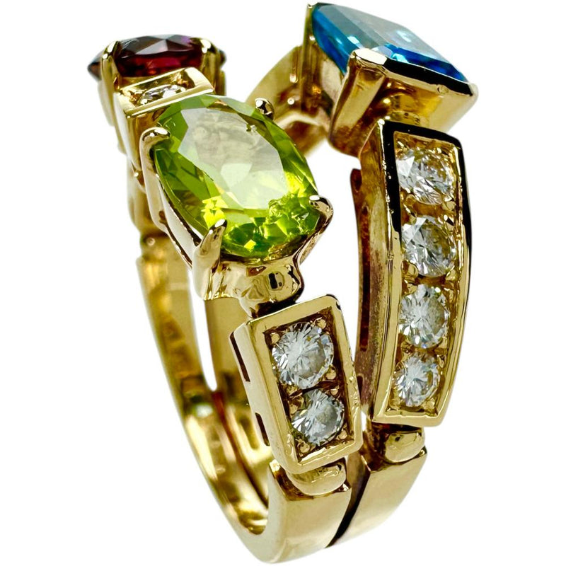 13号【BVLGARI/ブルガリ】 アレグラ ブルートパーズ/ペリドット/ガーネット ダイヤモンド リング・指輪 K18ゴールド 18金 8.2g レディース 【中古】【真子質店】【GD】 【MaMiMox】