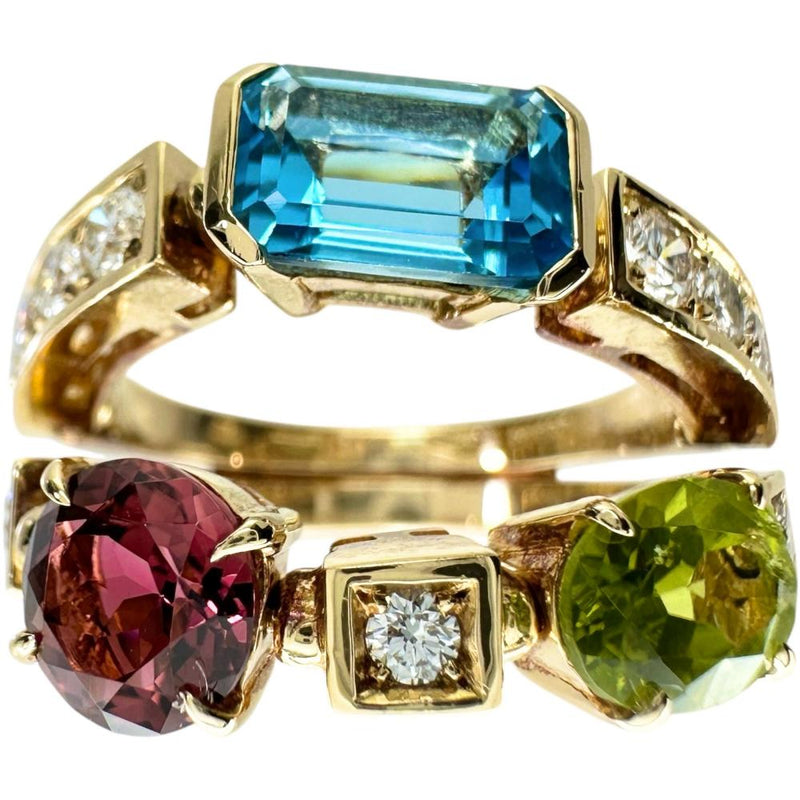 13号【BVLGARI/ブルガリ】 アレグラ ブルートパーズ/ペリドット/ガーネット ダイヤモンド リング・指輪 K18ゴールド 18金 8.2g レディース 【中古】【真子質店】【GD】 【MaMiMox】