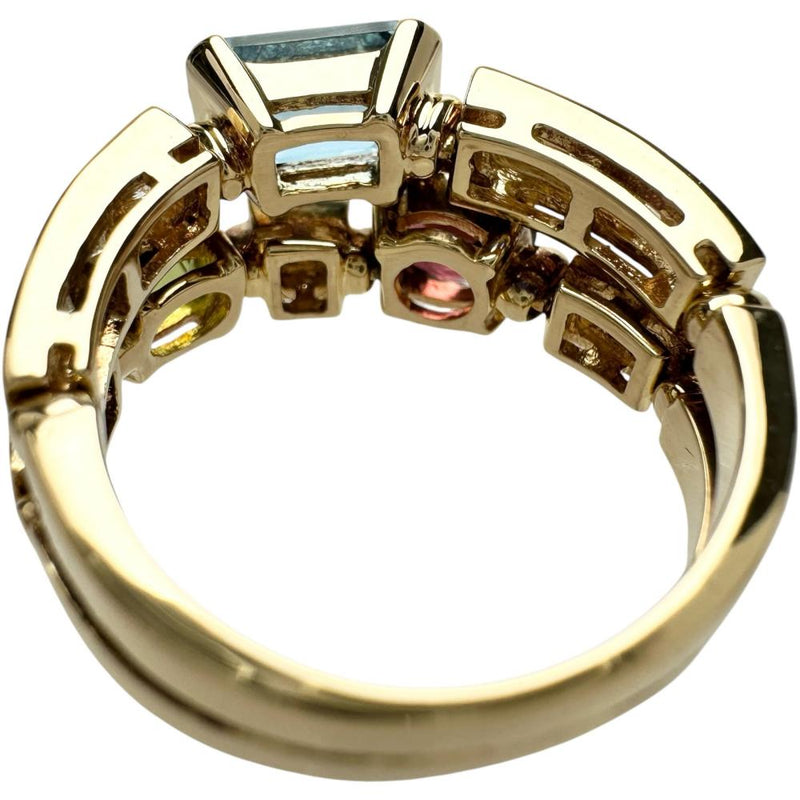 13号【BVLGARI/ブルガリ】 アレグラ ブルートパーズ/ペリドット/ガーネット ダイヤモンド リング・指輪 K18ゴールド 18金 8.2g レディース 【中古】【真子質店】【GD】 【MaMiMox】