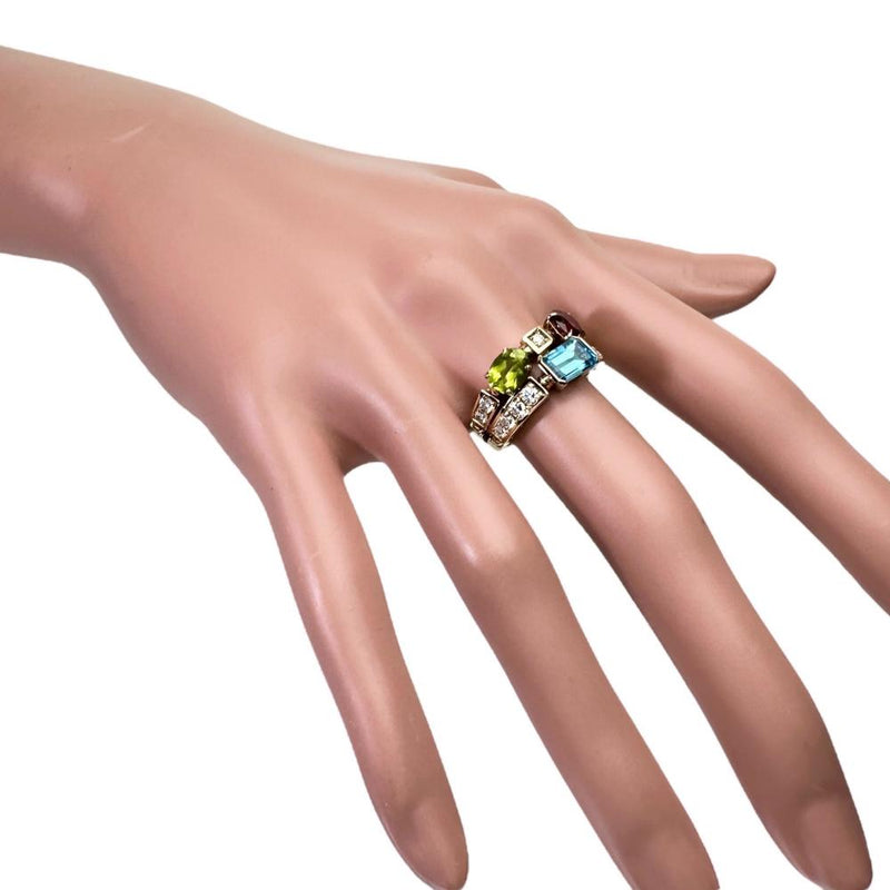 13号【BVLGARI/ブルガリ】 アレグラ ブルートパーズ/ペリドット/ガーネット ダイヤモンド リング・指輪 K18ゴールド 18金 8.2g レディース 【中古】【真子質店】【GD】 【MaMiMox】