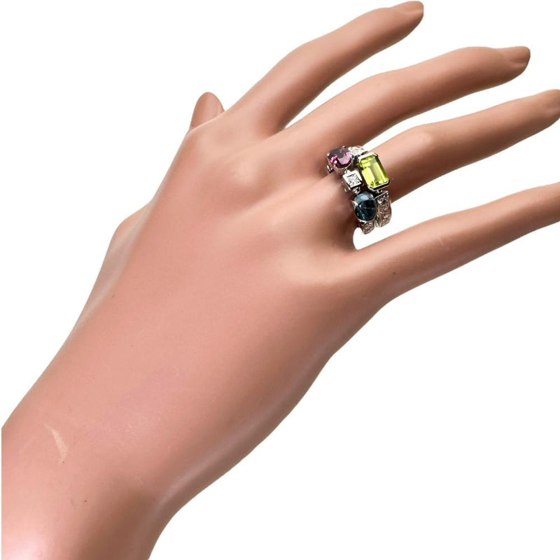 10号【BVLGARI/ブルガリ】 アレグラ ペリドット/ブルートパーズ/ガーネット ダイヤモンド リング・指輪 K18WGホワイトゴールド 18金 7.5g レディース 【中古】【真子質店】【GD】 【MaMiMox】