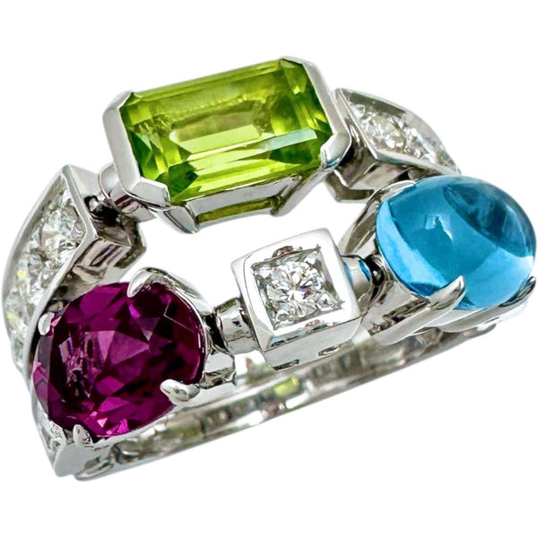 10号【BVLGARI/ブルガリ】 アレグラ ペリドット/ブルートパーズ/ガーネット ダイヤモンド リング・指輪 K18WGホワイトゴールド 18金 7.5g レディース 【中古】【真子質店】【GD】 【MaMiMox】