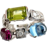 10号【BVLGARI/ブルガリ】 アレグラ ペリドット/ブルートパーズ/ガーネット ダイヤモンド リング・指輪 K18WGホワイトゴールド 18金 7.5g レディース 【中古】【真子質店】【GD】 【MaMiMox】
