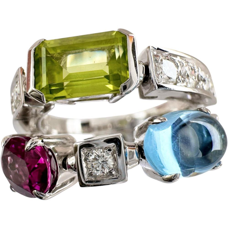 10号【BVLGARI/ブルガリ】 アレグラ ペリドット/ブルートパーズ/ガーネット ダイヤモンド リング・指輪 K18WGホワイトゴールド 18金 7.5g レディース 【中古】【真子質店】【GD】 【MaMiMox】