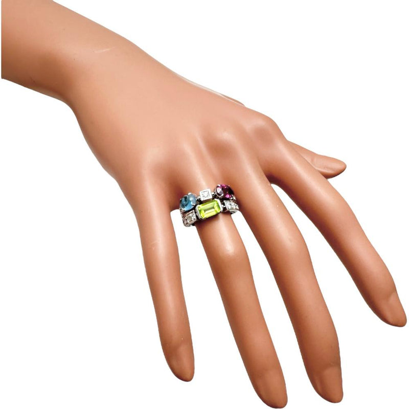 10号【BVLGARI/ブルガリ】 アレグラ ペリドット/ブルートパーズ/ガーネット ダイヤモンド リング・指輪 K18WGホワイトゴールド 18金 7.5g レディース 【中古】【真子質店】【GD】 【MaMiMox】
