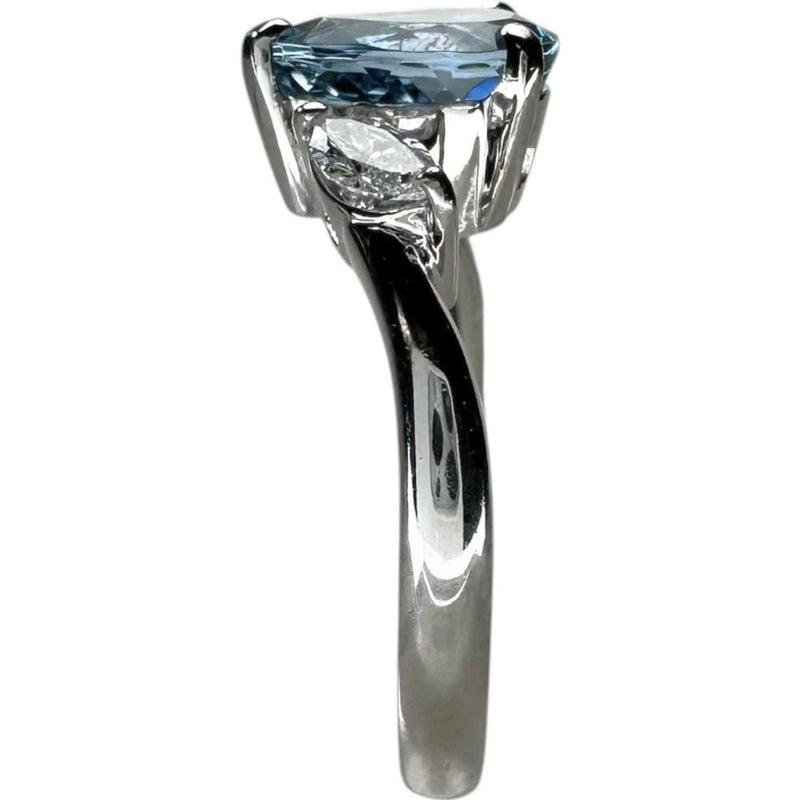 12号 サンタマリアカラーアクアマリン 1.25ct ダイヤモンド 0.32ct リング・指輪 Pt900プラチナ 5.6g レディース 【中古】【真子質店】【NN】 【IxDMo】