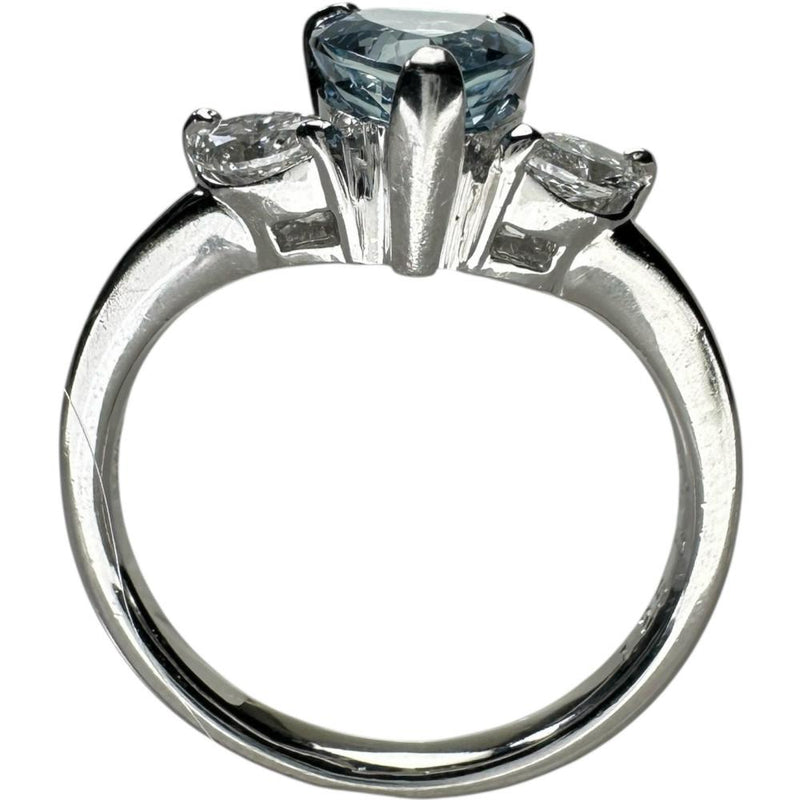 12号 サンタマリアカラーアクアマリン 1.25ct ダイヤモンド 0.32ct リング・指輪 Pt900プラチナ 5.6g レディース 【中古】【真子質店】【NN】 【IxDMo】